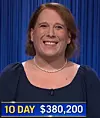 Amy Schneider, today's Jeopardy! winner (for the August 15, 2022 game.)
