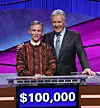 Larry Martin, shown here with Alex Trebek, won the 2018 Teachers Tournament.