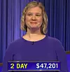 Kendra Westerhaus, today's Jeopardy! winner (for the February 14, 2023 game.)
